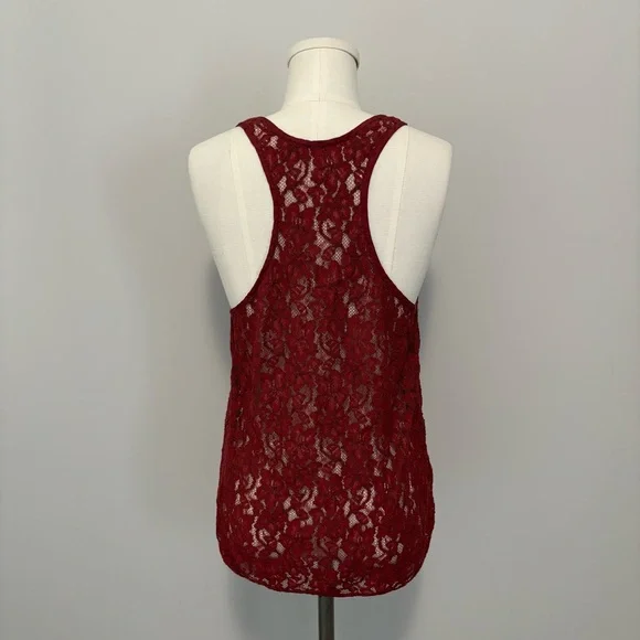 Aritzia Wilfred Dark Red Sheer Lace Tank Top - Picture 6 of 10